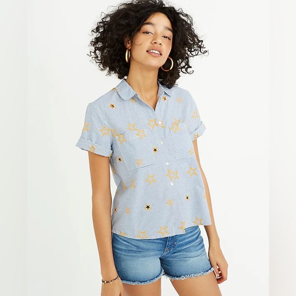 MADEWELL M 
Star Embroidered Striped Shirt short sleeve blouse